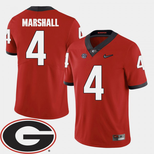 Men's #4 Keith Marshall Georgia Bulldogs 2018 SEC Patch College Football Jersey - Red